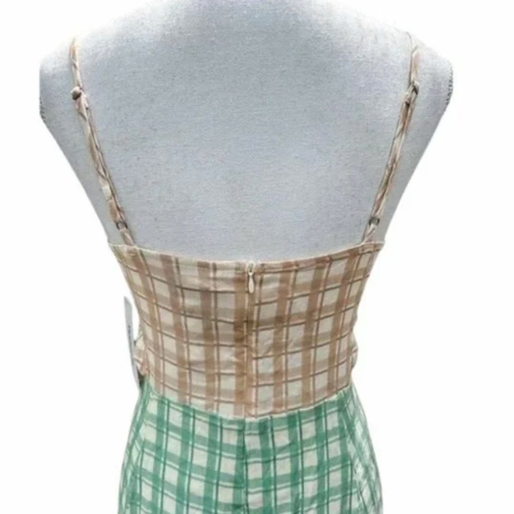 Hurley Colorblock Dress Small NWT Cutout Slit Tan Green Summer Spaghetti Straps - Picture 8 of 9